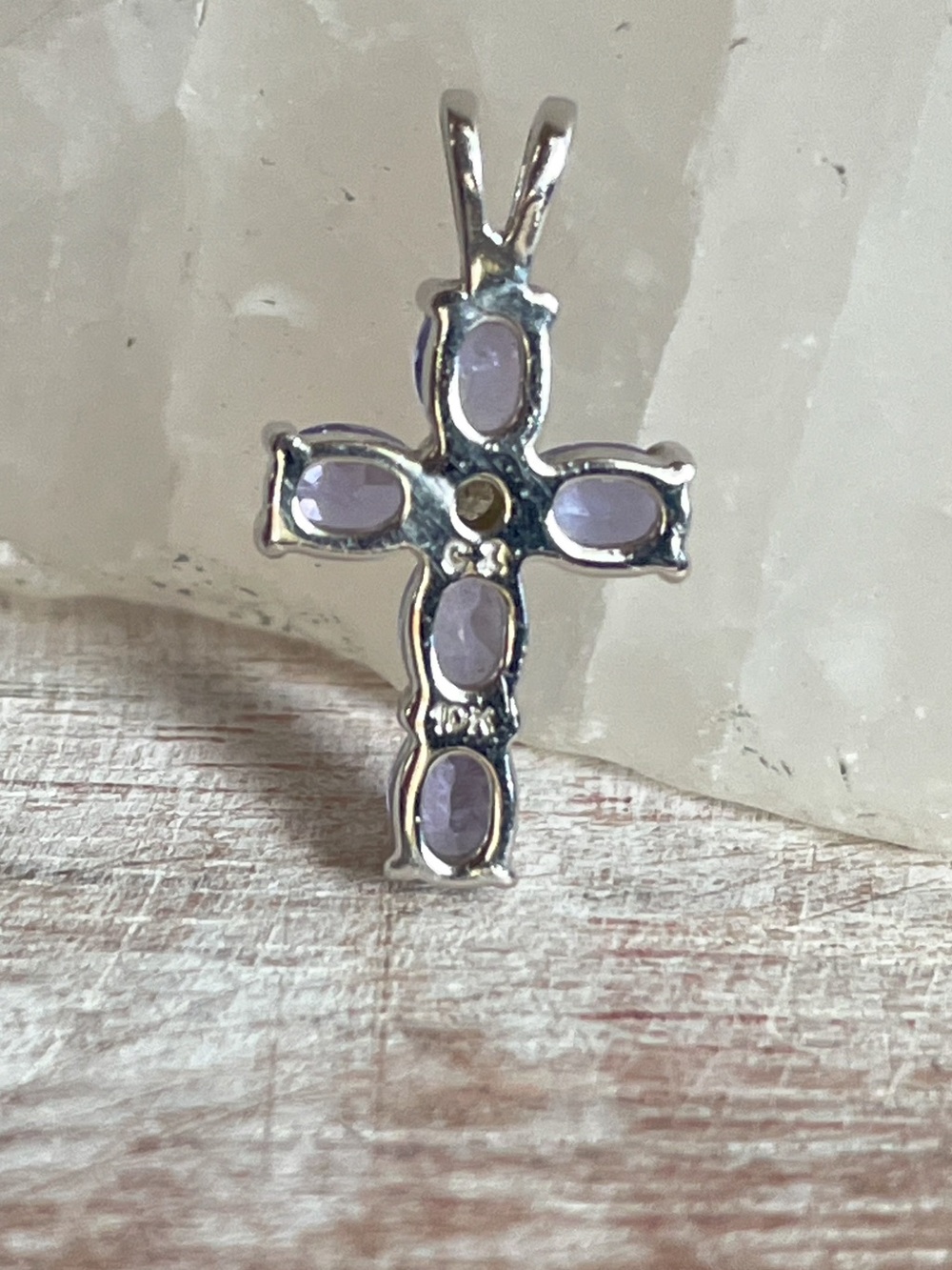 Caspian International 10k White Gold Tanzanite Cross Pendant - Picture 2 of 3